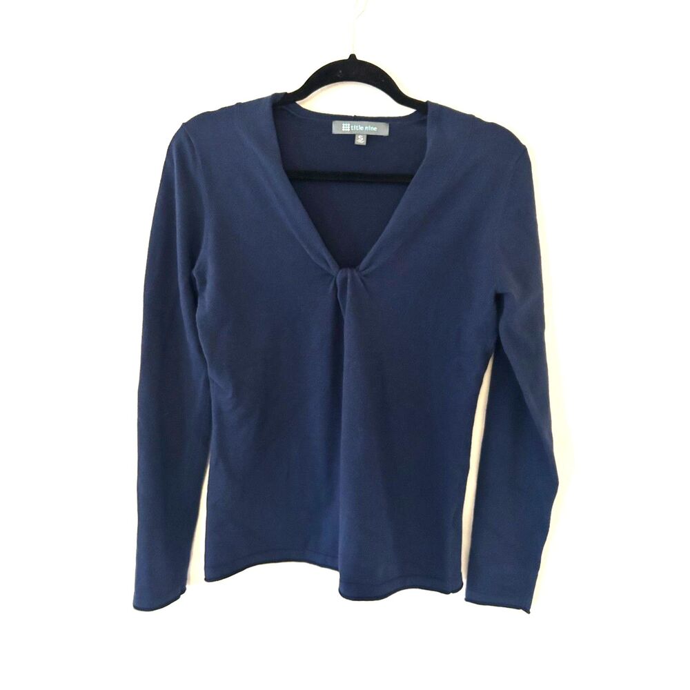 Title Nine Navy Sweater with V-neck and Twisted Knot Detail Small